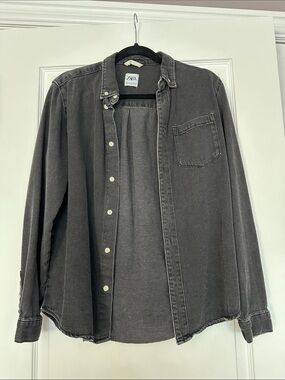 ZARA Washed Black Button-Up Shirt Jacket